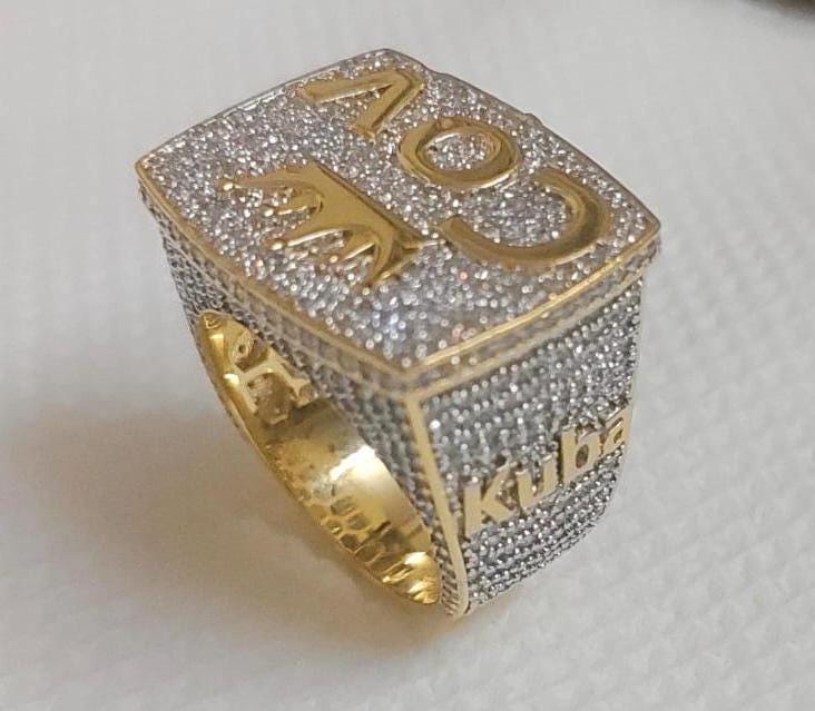 Customized 5.00CT Round Cut Moissanite Men's Ring | 14K Yellow Gold Plated | Sterling Silver | Handmade, Gift for Anniversary