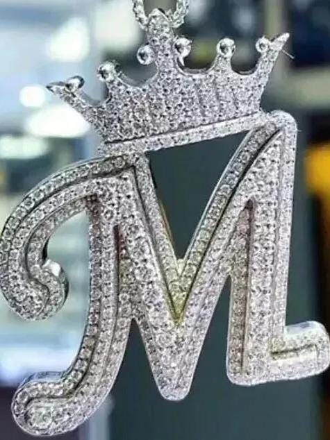 3.0 Ct Round Cut Real Moissanite Custom Letter Men's Pendant 14K White Gold Plated  Birthday Gifts No Chain