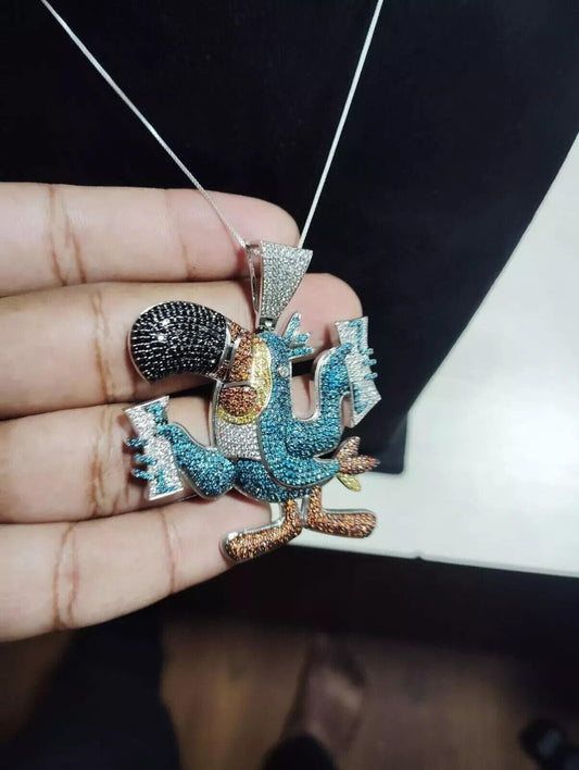 Real Moissanite 3Ct Round Cut Customized Cartoon Pendant 14K White Gold Plated