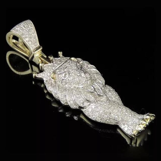 2.00Ct Round Cut Real Moissanite Lion Men's Pendant 14K Yellow Gold Plated