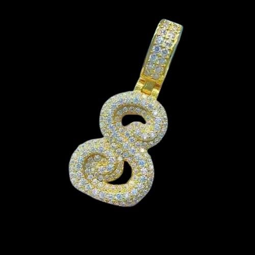 2.0 Ct Real Moissanite 14K Yellow Gold Plated Silver Customize Letter S Pendant Birthday Gifts No Chain