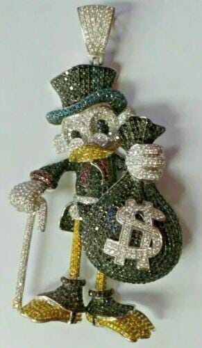 Cartoon Charm Pendant 3 Ct Round Cut Real Moissanite 14k White Gold Plated Gift for Man