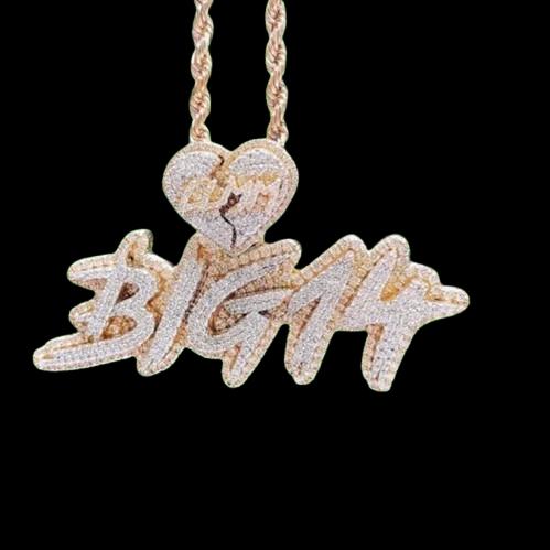 2.80 Ct Round Cut Real Moissanite Customize Name Pendant 14K Yellow Gold Plated Birthday gifts No Chain