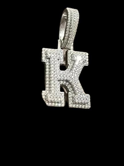 3.0 Ct Round Cut Lab-Created Moissanite Custom K Letter Pendant White Gold Plated Birthday Gifts No chain