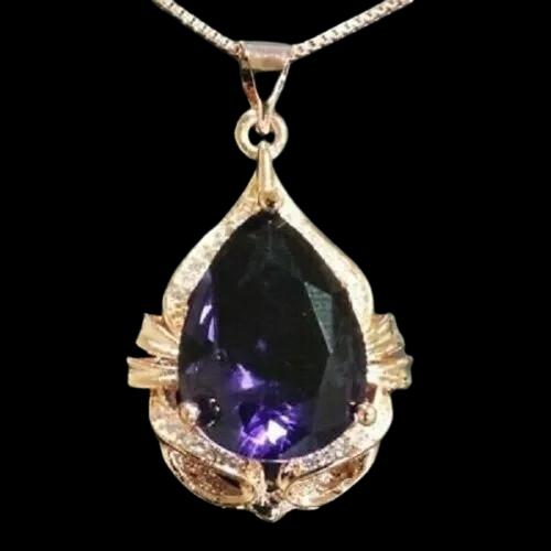 3.0 Ct Pear Cut Amethyst Diamond Solitaire Pendant 14K Yellow Gold Plated Chain Birthday Gifts