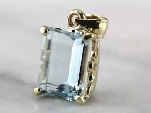 4.00 Ct Emerald Cut Aquamarine Solitaire Pendant 14K Yellow Gold Plated Free Chain  | Ideal Birthday Gift