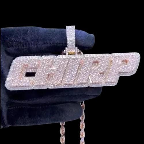 3.30 Ct Round Cut Real Moissanite Customize Name Pendant 14K White Gold Plated Birthday gifts No Chain