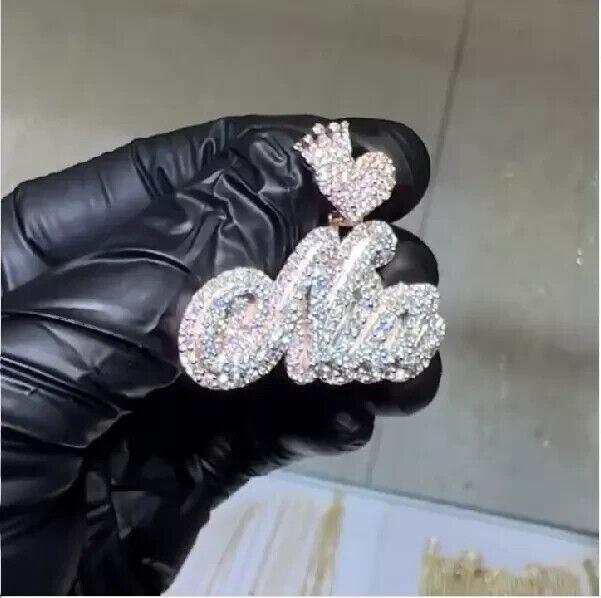 2.10Ct Round Real Moissanite Customize Any Name Pendant 14K Rose Gold Plated  Birthday gifts No Chain