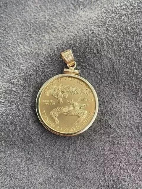 American Eagle Coin Liberty Pendant 14k Yellow Gold Plated Silver Free Chain
