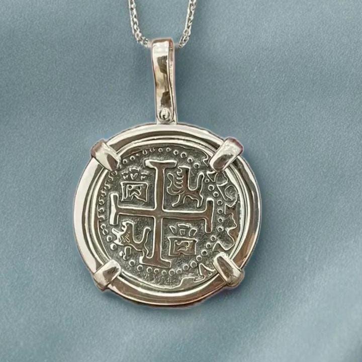 ATOCHA Solid Silver Coin Pendant | Authentic Treasure Jewelry | 952 Silver with Gold Plating | Historical Replica | Nautical | Pirate Coin