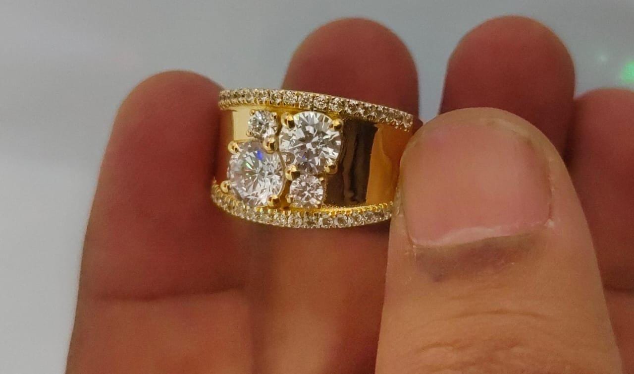 2CT Round Cut Real Moissanite Ring for men's, 14K Yellow Gold Plating, Silver 925, Engagement Ring, Best For Gift