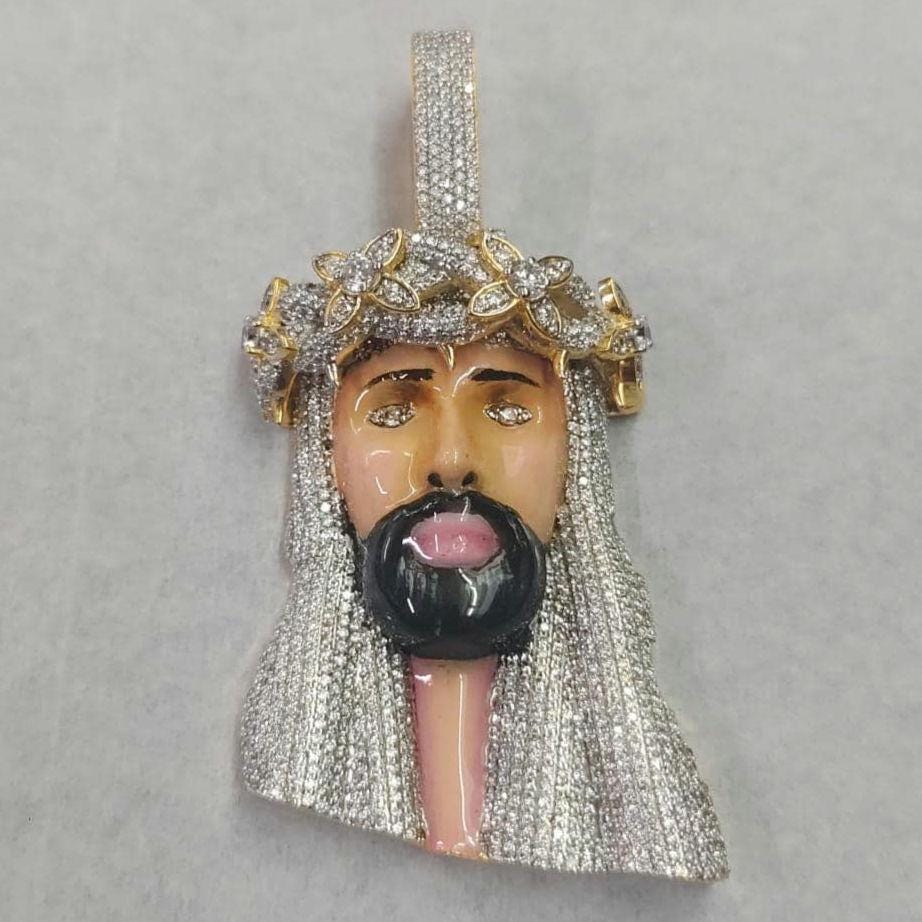 JUSUS FACE Pendant Pendant, 14k Yellow Gold Plated-Sterling Silver with Moissanite, Personalized Gift for Anniversary, Birthday, Christmas
