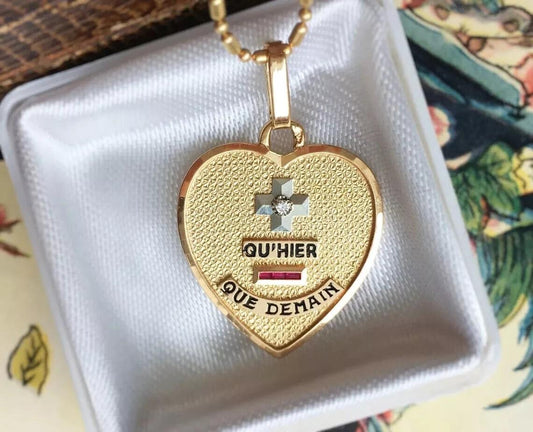 1Ct Lab Created Ruby / Diamond Qu’hier que demain Pendant 14K Yellow Gold Finish