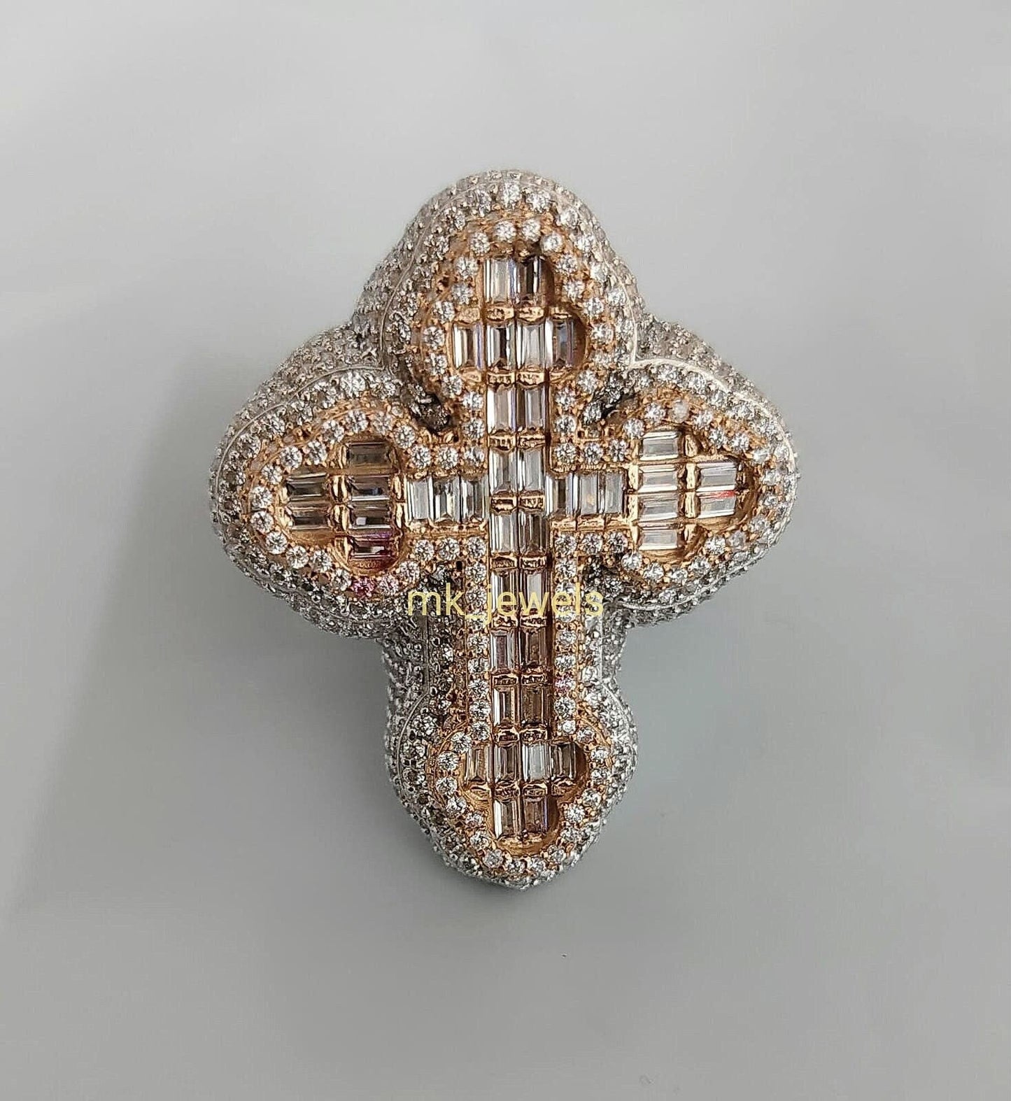 Customized 5.00CT Round Cut Moissanite Cross Ring | 14K Two-Tone Gold Plated | Sterling Silver | Handmade