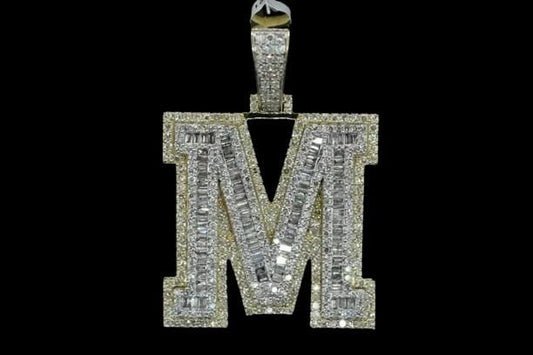 2.0 Ct Round Cut Moissanite M Initial Letter Pendant 14K Yellow Gold Plated Birthday Gifts No Chain
