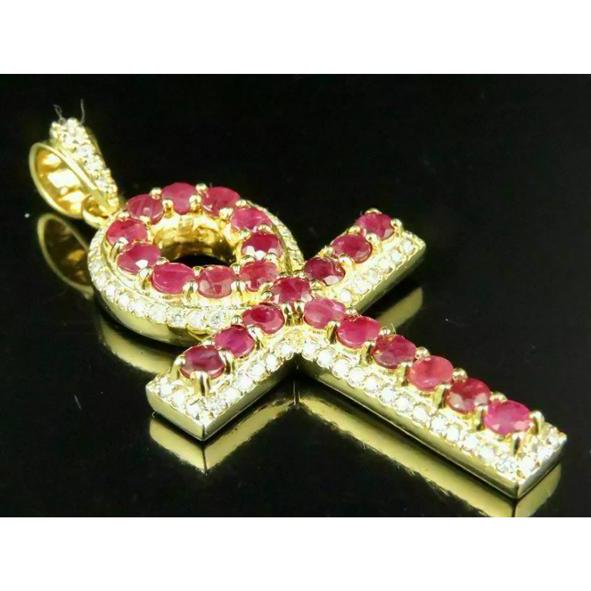 1.18 Ct Moissanite Ankh Cross Pendant Necklace, 14K Yellow Gold Over Sterling Silver, Faith Charm Jewelry, Christian Cross Necklace Gift