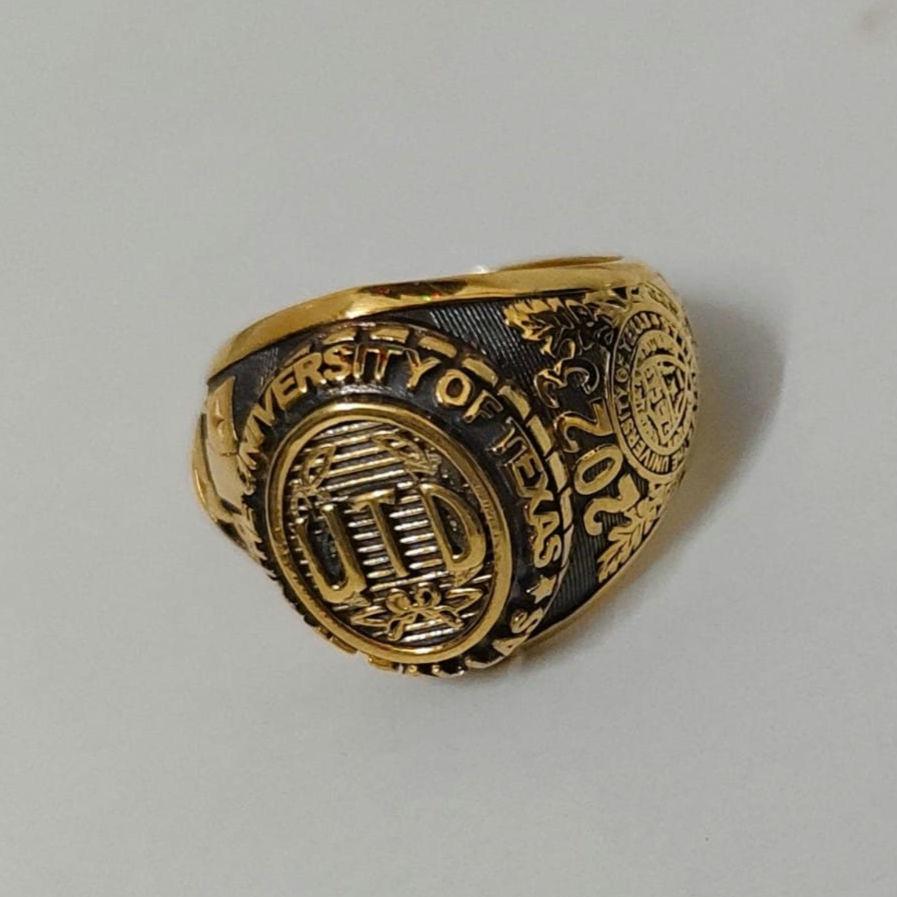 University of Texas at Dallas Richardson-TX Traditional Ring - 14k Yellow Gold Plated Sterling Silver College Jewelry, UTD Gift