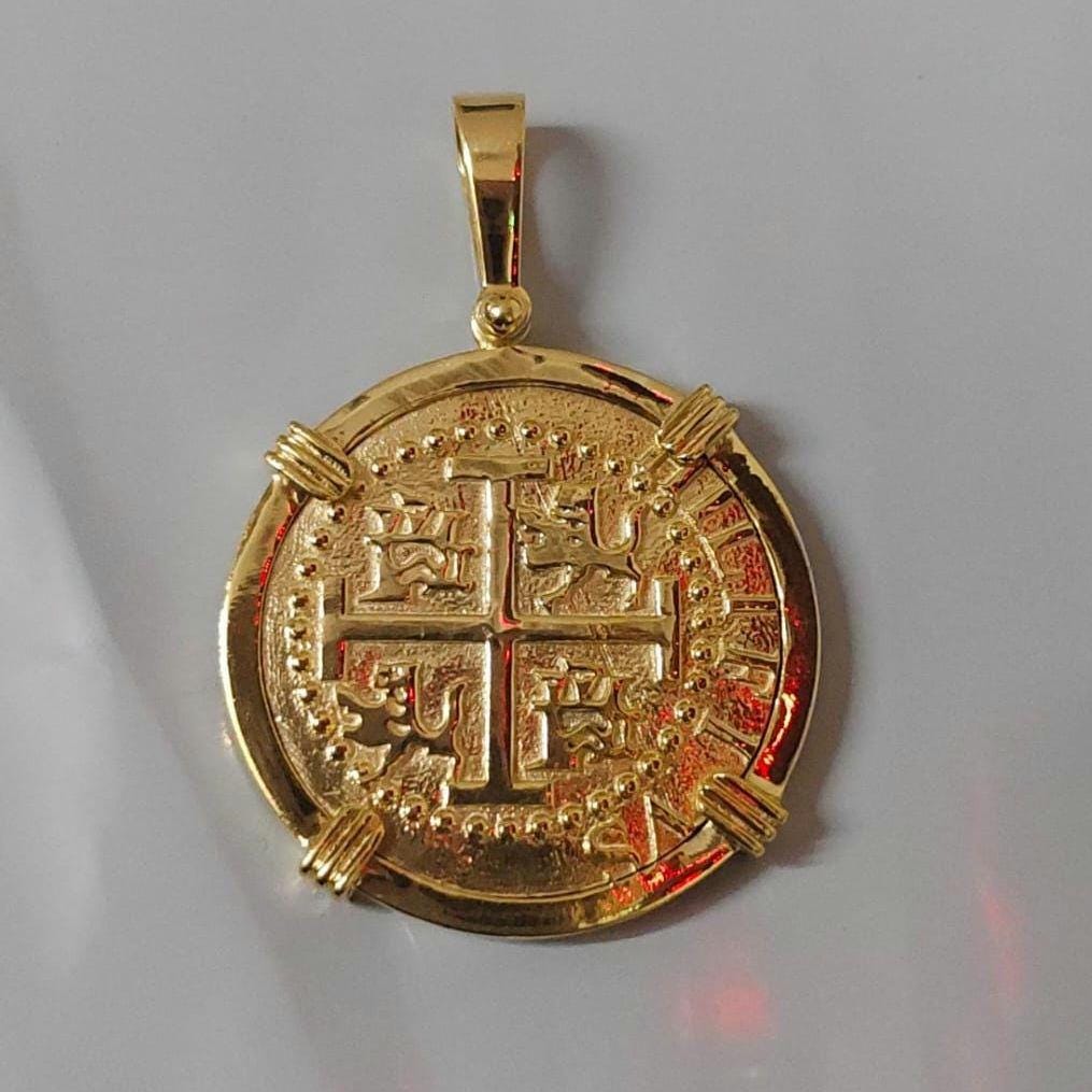 ATOCHA Solid Silver Coin Pendant | Authentic Treasure Jewelry | 952 Silver with yellow Gold Plating | Historical Replica | Nautical |