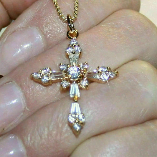 2.20 Ct Baguette Cut Diamond Cross Pendant Necklace 14K Yellow Gold Plated Birthday gifts No Chain
