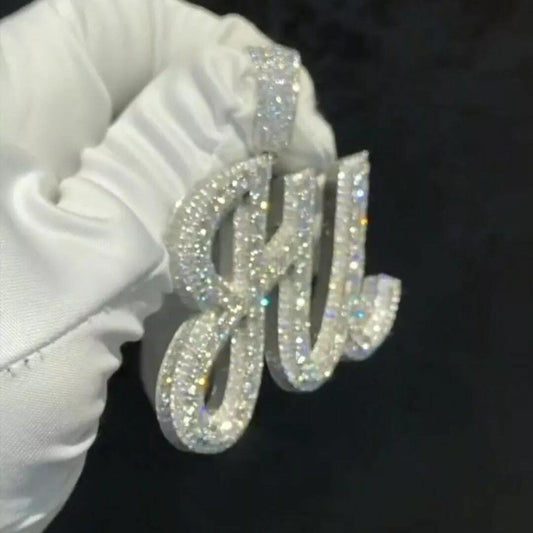 2.20 Ct Round Cut Real Moissanite Customized Name Pendant 14K White Gold Plated Ideal Birthday Gift No Chain