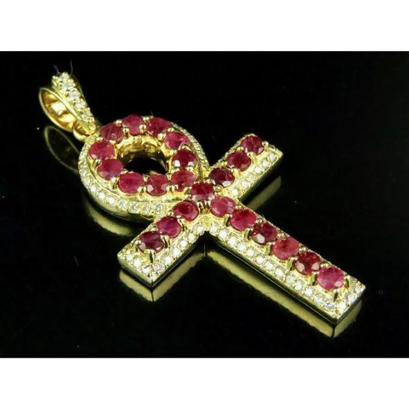 1.18 Ct Moissanite Ankh Cross Pendant Necklace, 14K Yellow Gold Over Sterling Silver, Faith Charm Jewelry, Christian Cross Necklace Gift