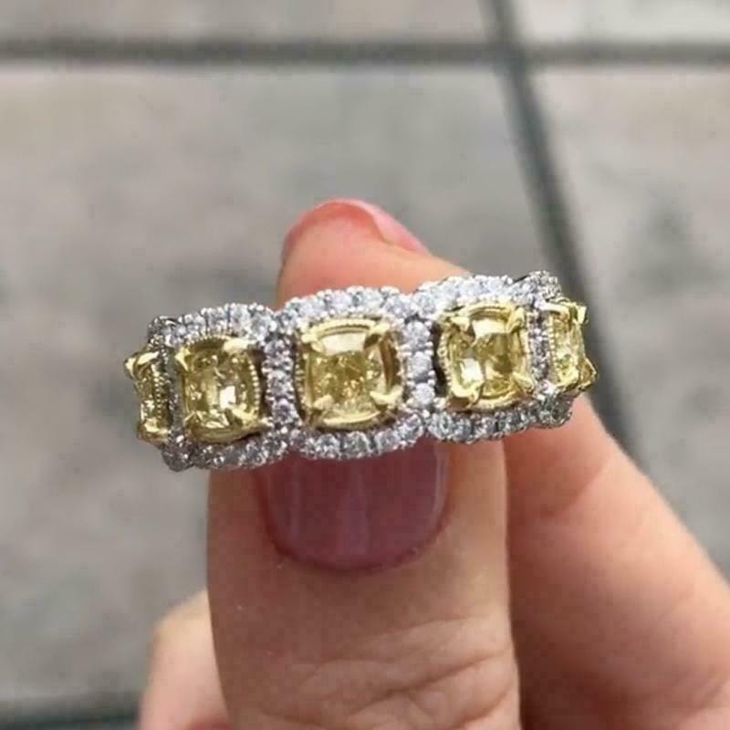 Sterling Silver 2.86 CT Lab-Created Diamond Engagement Ring with 14K Yellow Gold Plating – Gift for Her, Bridal Jewelry