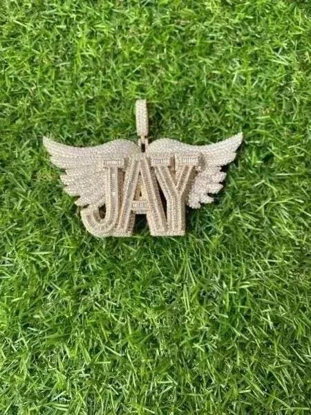 Real Moissanite 4.0 Ct Round Cut Custom Name Pendant 14K Yellow Gold Plated Birthday Gifts No Chain