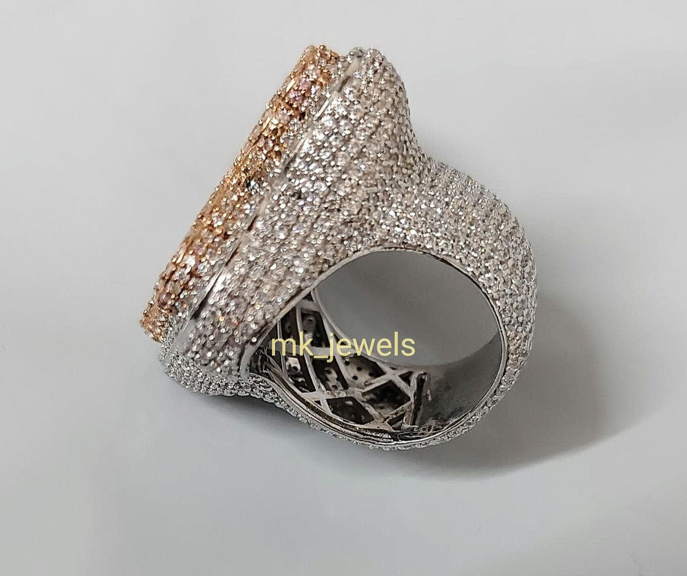 Customized 5.00CT Round Cut Moissanite Cross Ring | 14K Two-Tone Gold Plated | Sterling Silver | Handmade