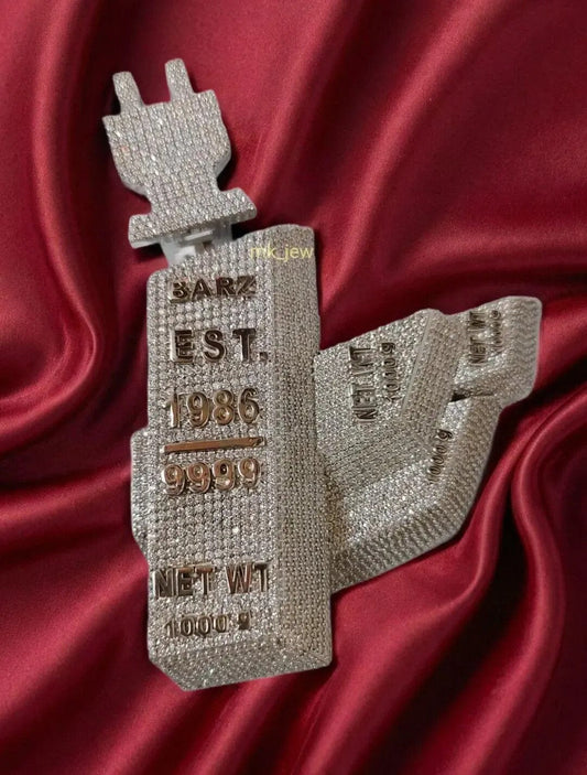 Custom Real Moissanite Men's Pendant in Sterling Silver with 14K White Gold Plating | Personalized Moissanite Jewelry | Men's Luxury Gift