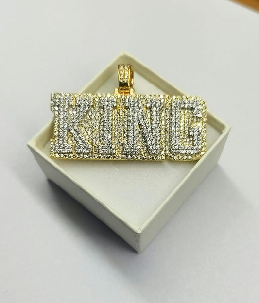 Iced Out Custom King Letter Pendant - Real Moissanite & Silver 925 with Yellow Gold Plating - Diamond Hip Hop Pendant Charm