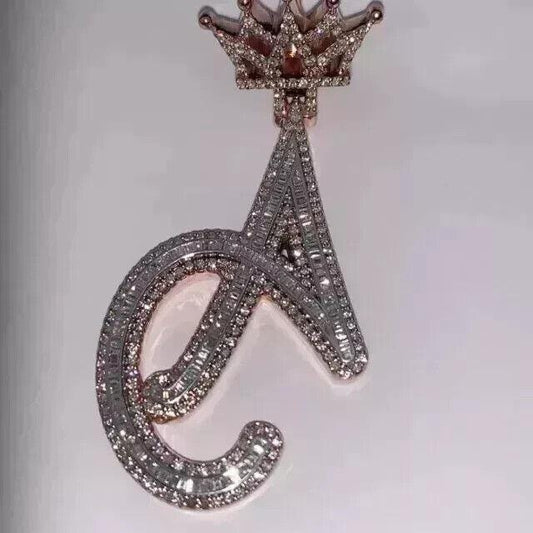 2.50 Ct Round Cut Real Moissanite Customize Letter Pendant 14K Rose Gold Plated  Birthday gifts No Chain