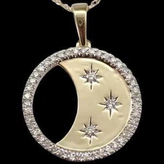 1.0 CT Round Real Moissanite Celestial Stars Pendant 14k Yellow Gold Plated Ideal Birthday Gift No Chain