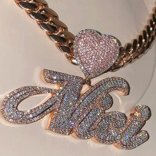 4.0 Ct Round Cut Real Moissanite Customize Name Pendant 14K Rose Gold Plated Birthday gifts No Chain