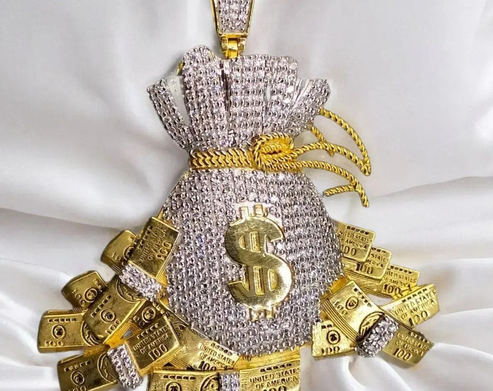 14k Yellow Gold Plated Dollar Bag Pendant Charm