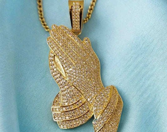 14k Yellow Gold Plated Praying Hand Pendant Charm