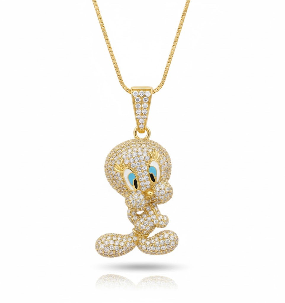 1.90Ct Round Cut Real Moissanite Cartoon Charm Pendant 14K Yellow Gold Plated For Man Gift